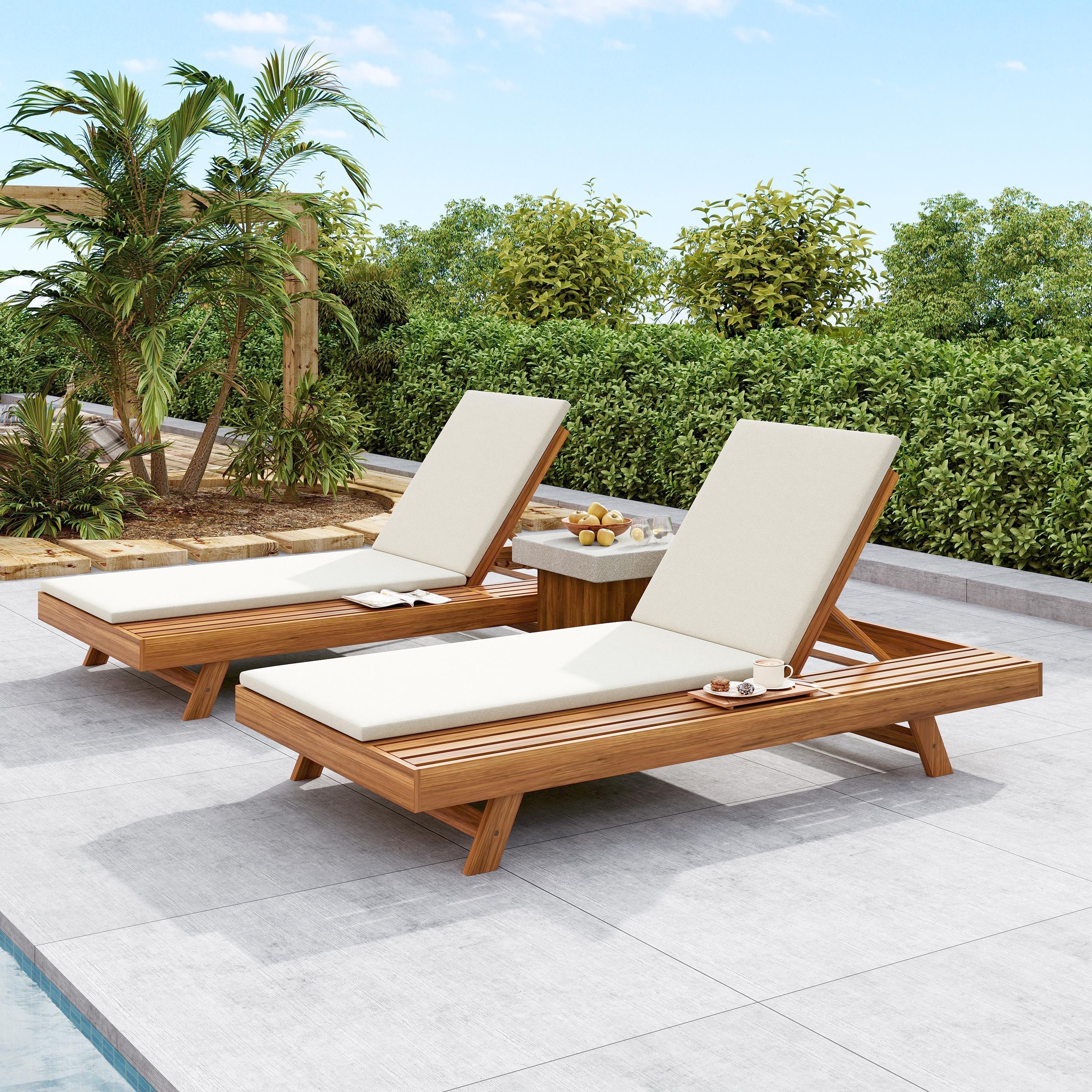 Outdoor Chaise Lounge Acacia Wood 79" 4-Position