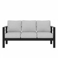 Outdoor Sofa Aluminum Black Light Gray Olefin Cushions 3 Seat 74in