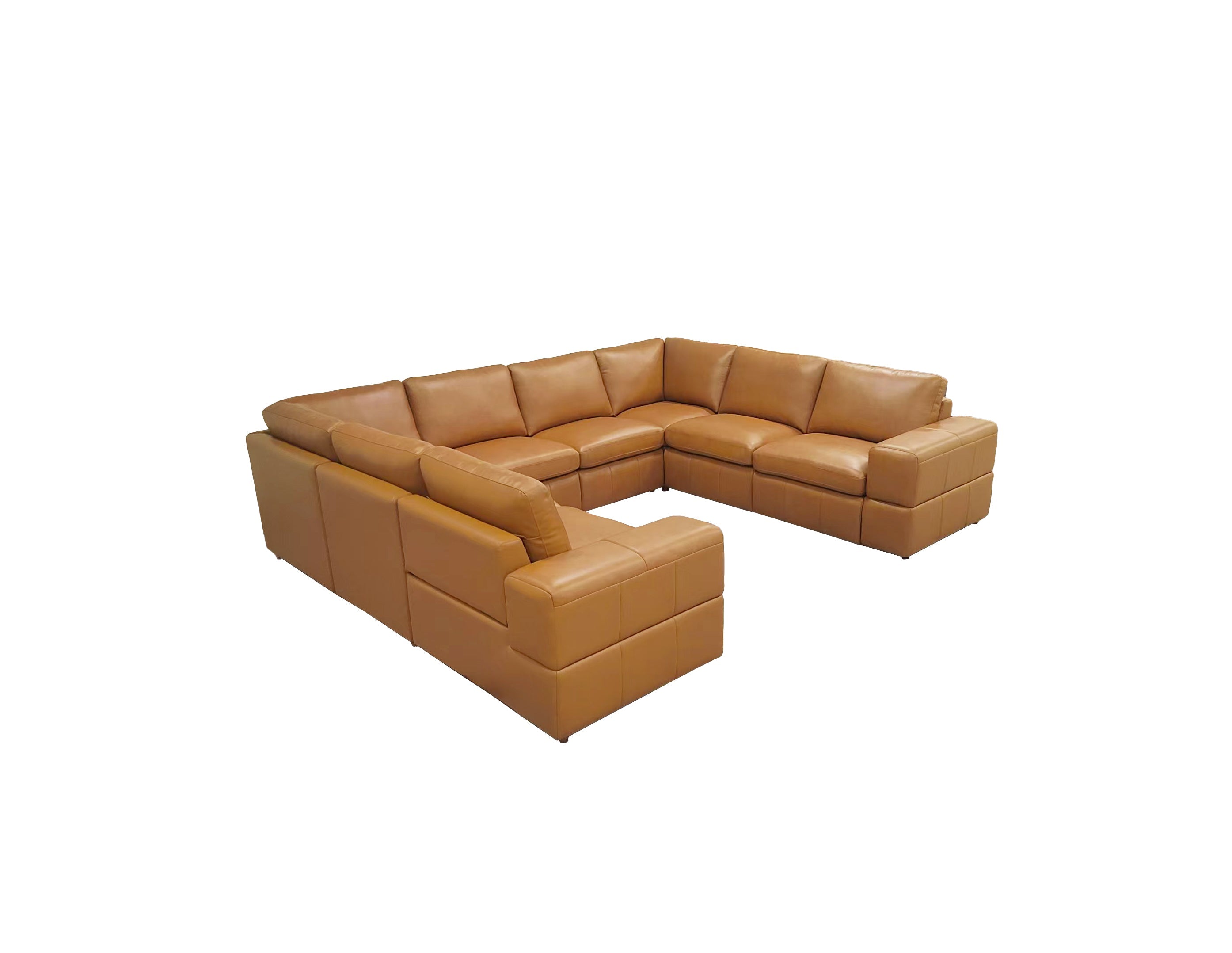 Sectional Sofa Modular Leather Match Ginger 8 Seat 2 Recliners 128 In