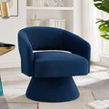 Accent Chair Swivel Barrel Velvet Navy Open Back 360 Degree 28x28x30 In
