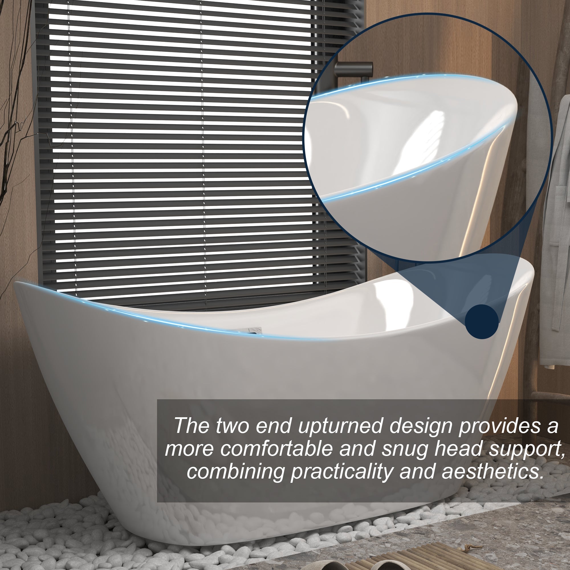Modern Acrylic Freestanding Tub, Gloss White, Chrome Overflow and Pop-Up Drain