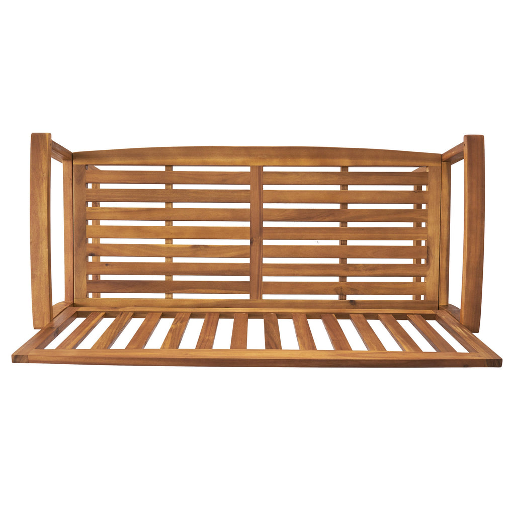 Outdoor Bench Acacia Wood Teak Finish Farmhouse Backrest 48.82x23.62 In 250 LB