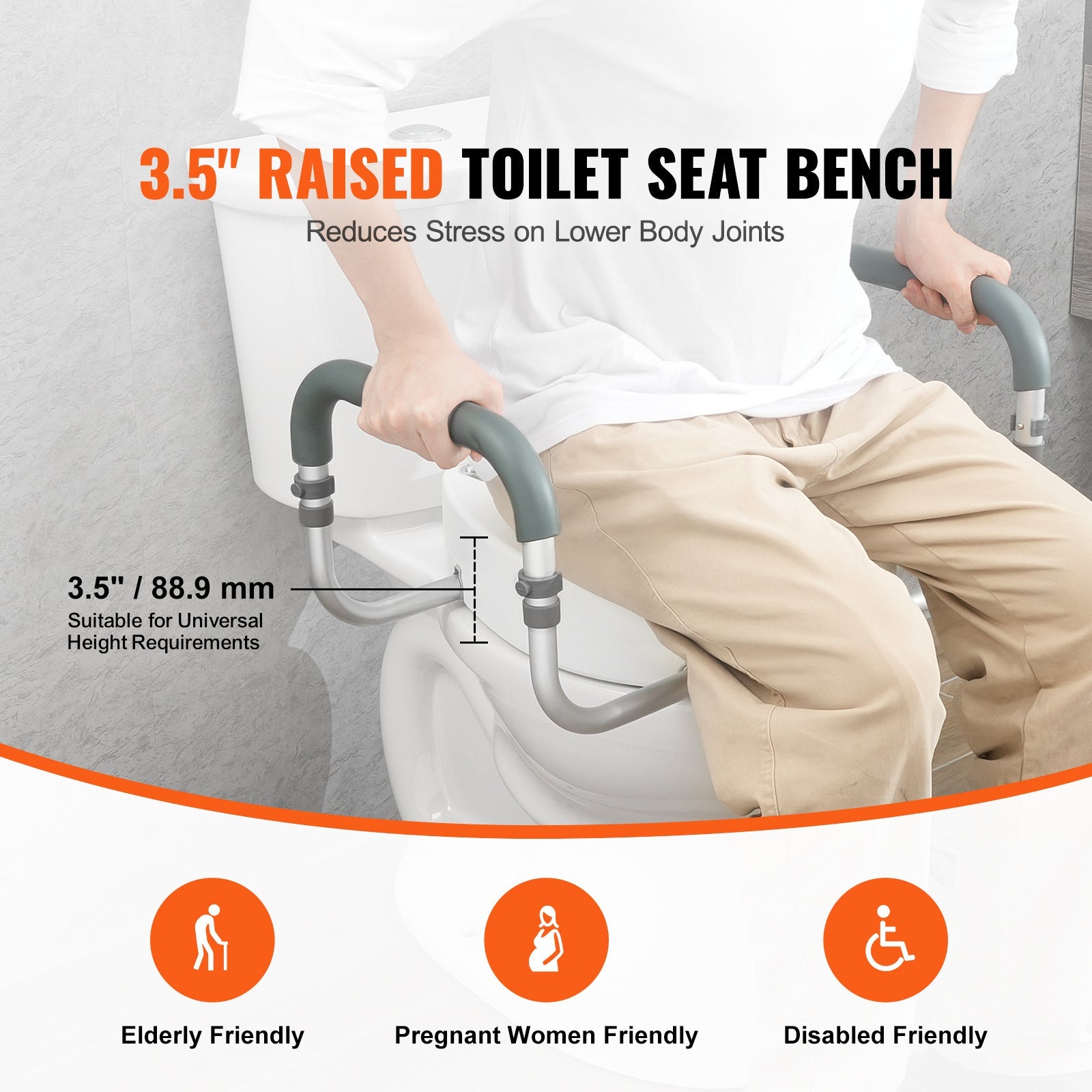 Raised Toilet Seat 3.5 In Height Aluminum Handrail EVA Padded Arms 300 LB