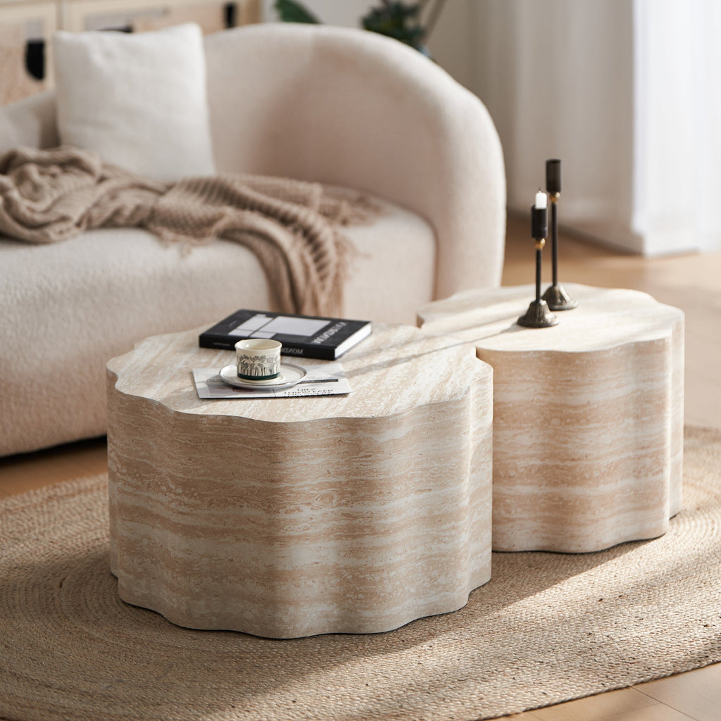 Set of 2 Round Coffee Side Tables, Faux Mars Pattern, Minimalist, Living Room