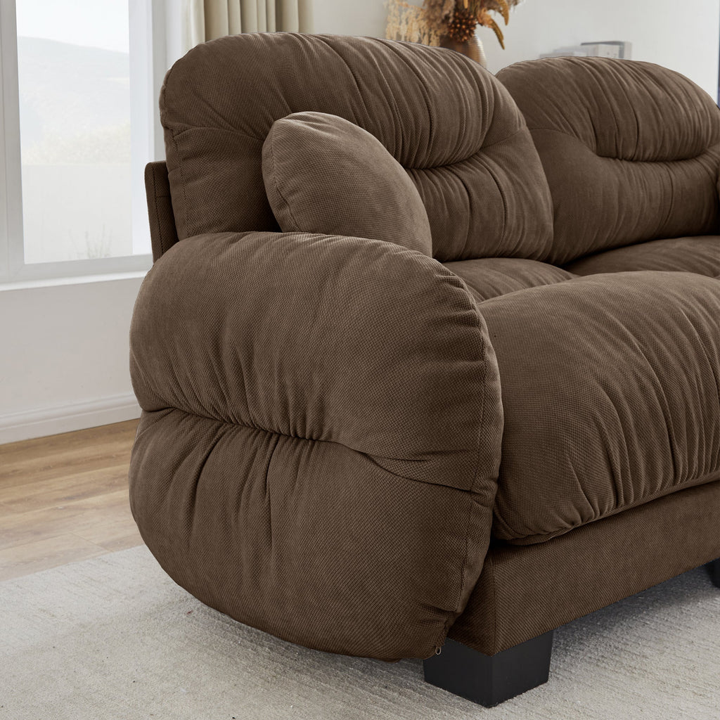 Sectional Sofa Modular Chenille Brown 3 Seat 2 Ottomans Pleated Backrest