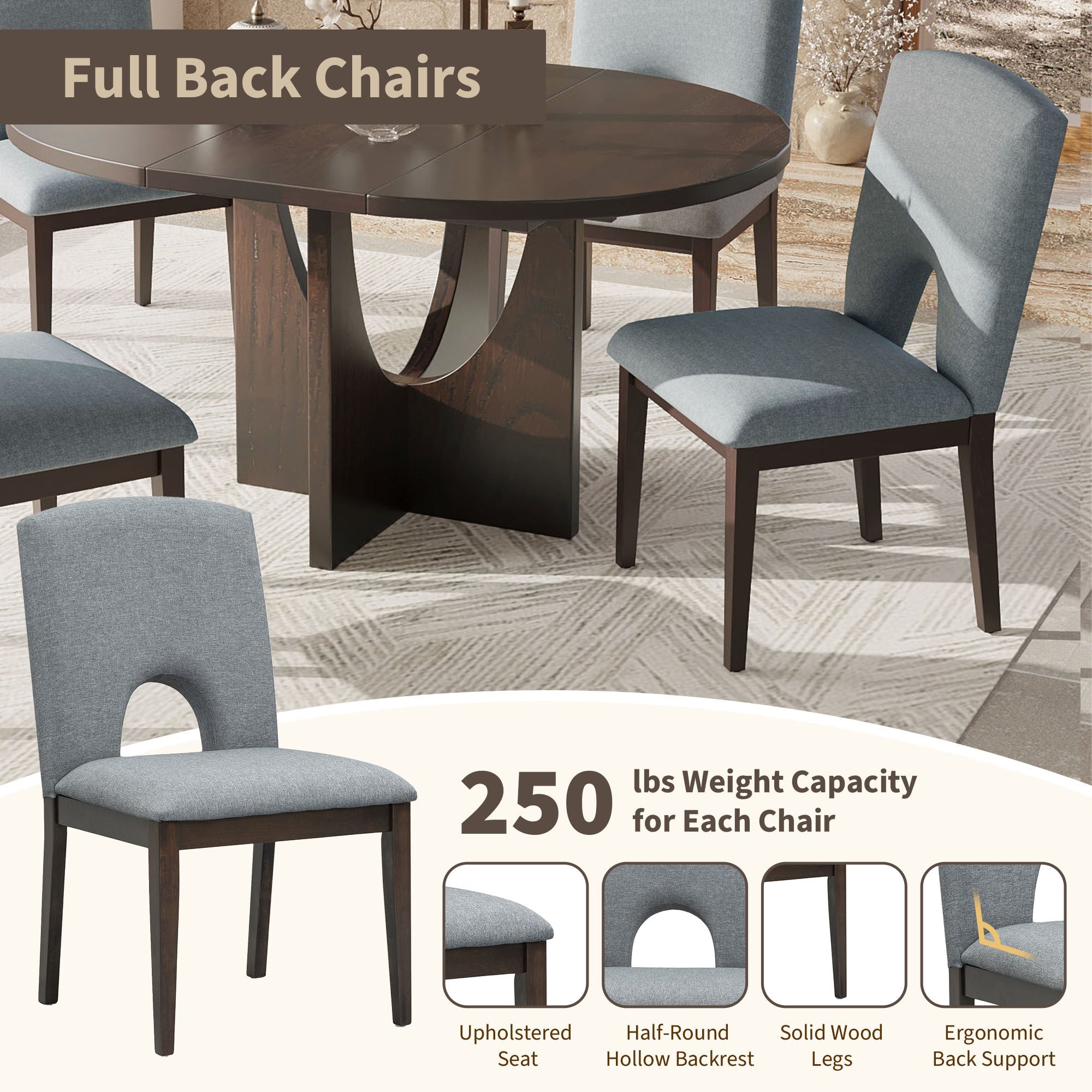 Modern 5-Piece Extendable Round Dining Table Set with 16.2inch Removable Leaf