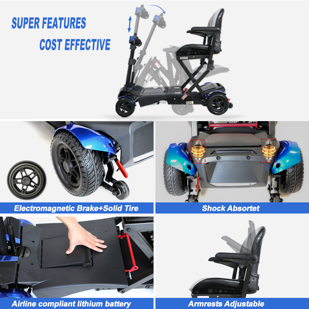 Mobility Scooter 4-Wheel Folding Blue 275 LB ABS Aluminum 37.8x24.4 In