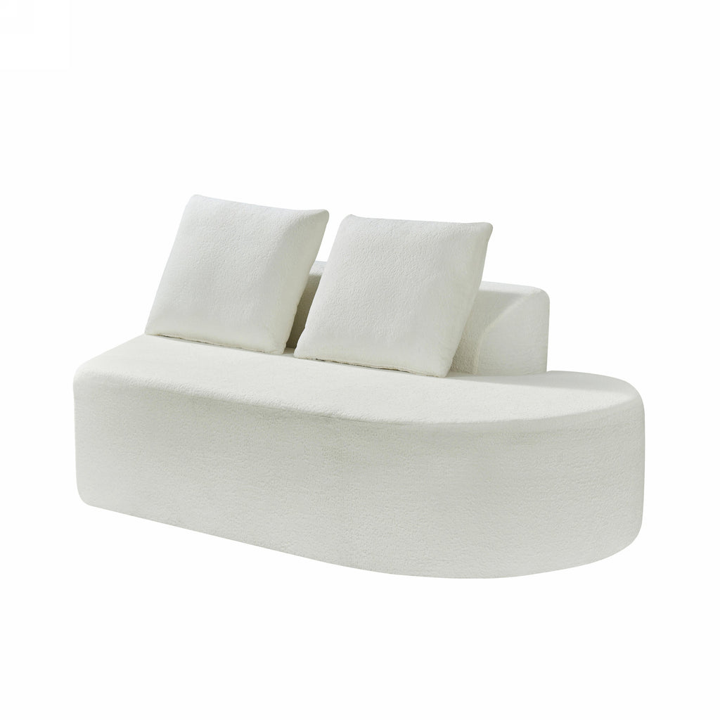 Sectional Sofa Curved Pearl Polyester Beige 3 Seat Right Chaise 116 In