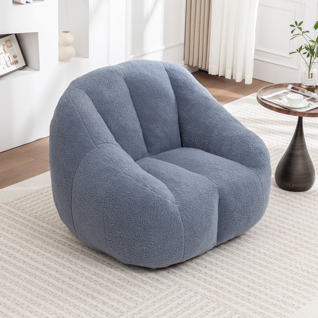 Bean Bag Chair Plush Faux Fur Light Blue Memory Foam Ergonomic Armrests 37.4 In