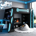 Twin Size Wood Loft Bed with Desk, Multi-storage Shelves and RGB Light, Cloud