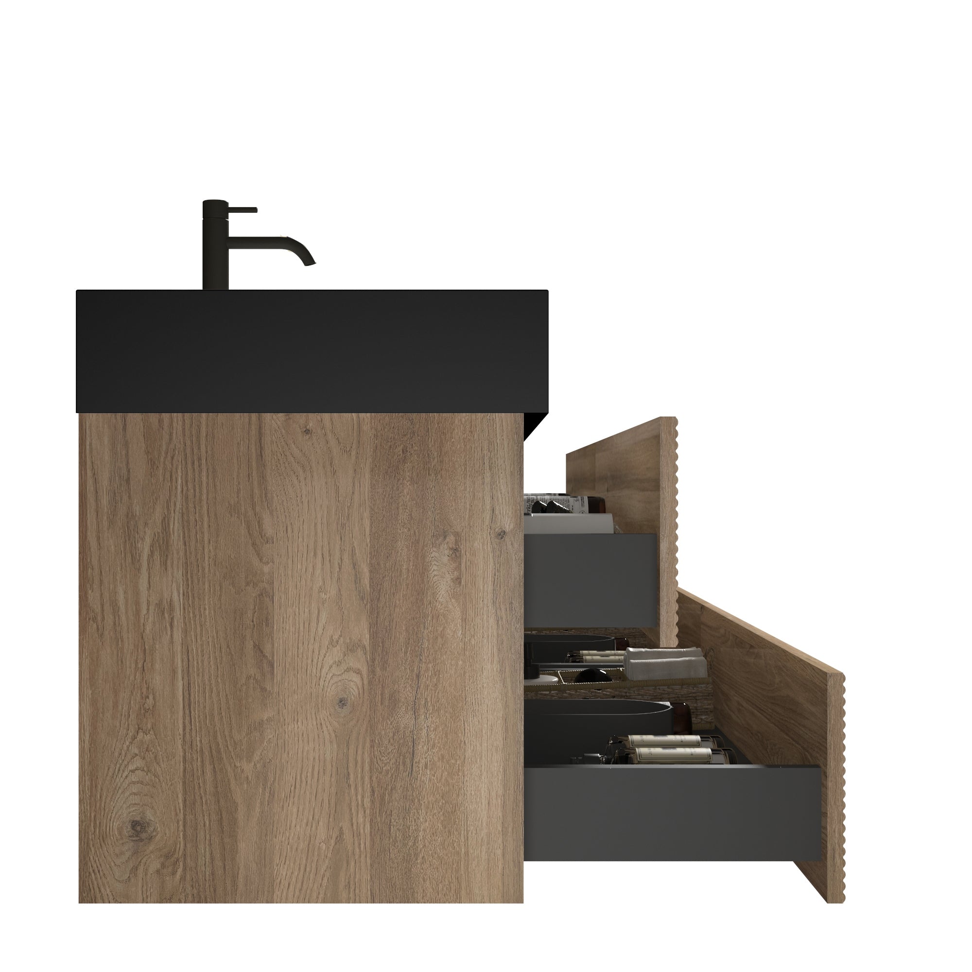 72''(36Inch*2) Bathroom Vanity with Matt Black Engineered Quartz Sink and Rou...