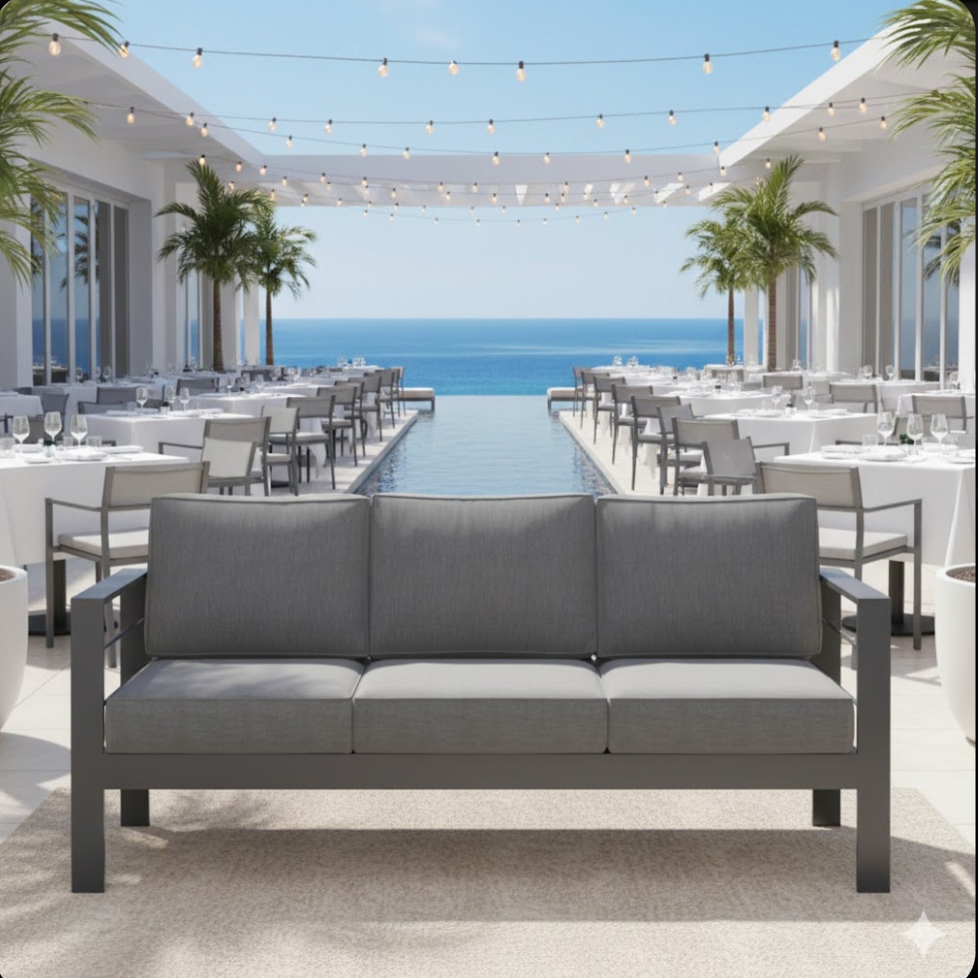 3-Seat Outdoor Aluminum Sofa 74" Dark Gray