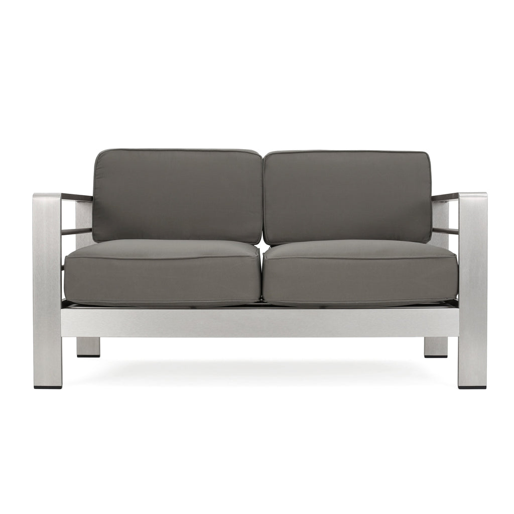 Outdoor Loveseat Aluminum Khaki Water-Resistant Cushion 56.75x27.5 In 600 LB