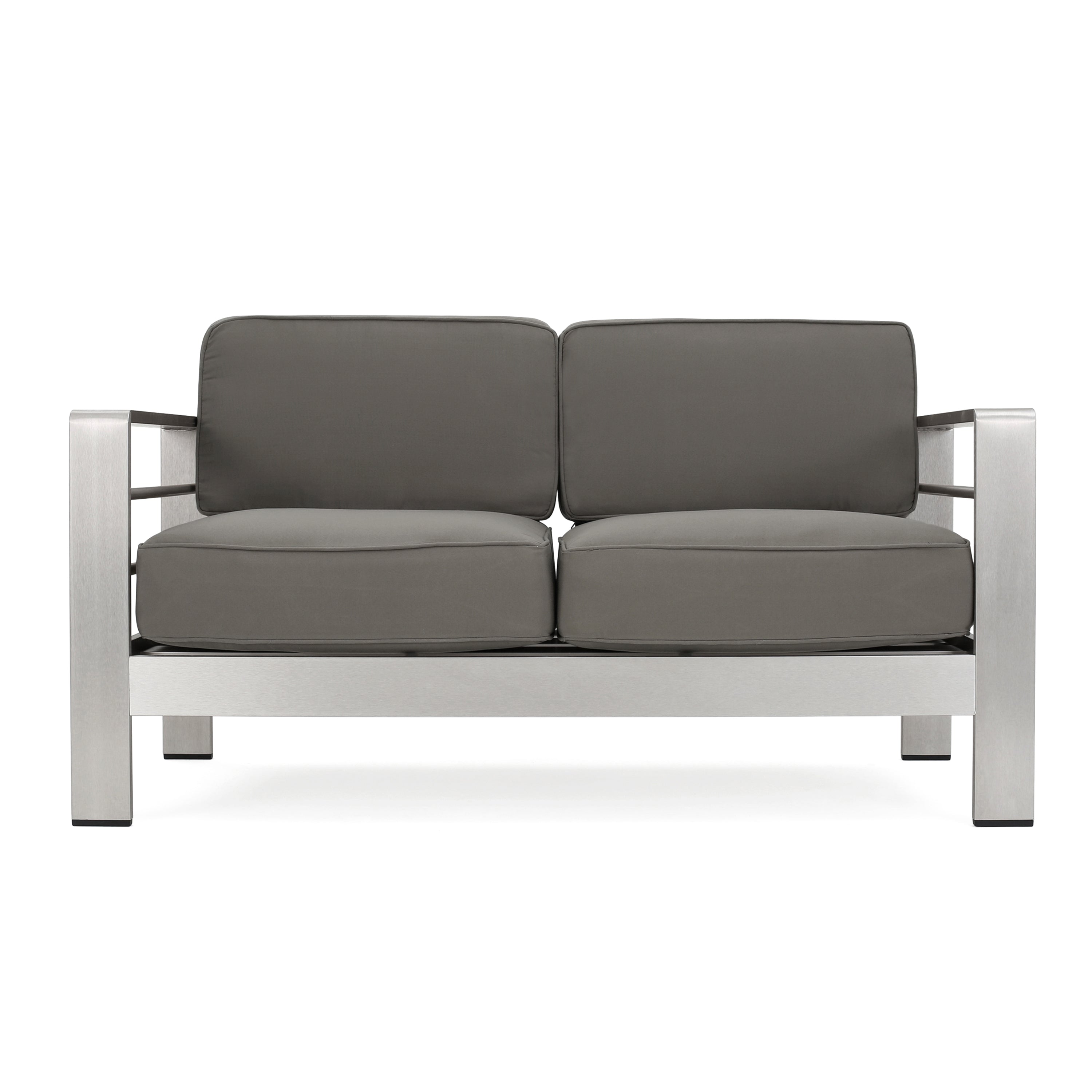 Outdoor Loveseat Aluminum Khaki Water-Resistant Cushion 56.75x27.5 In 600 LB