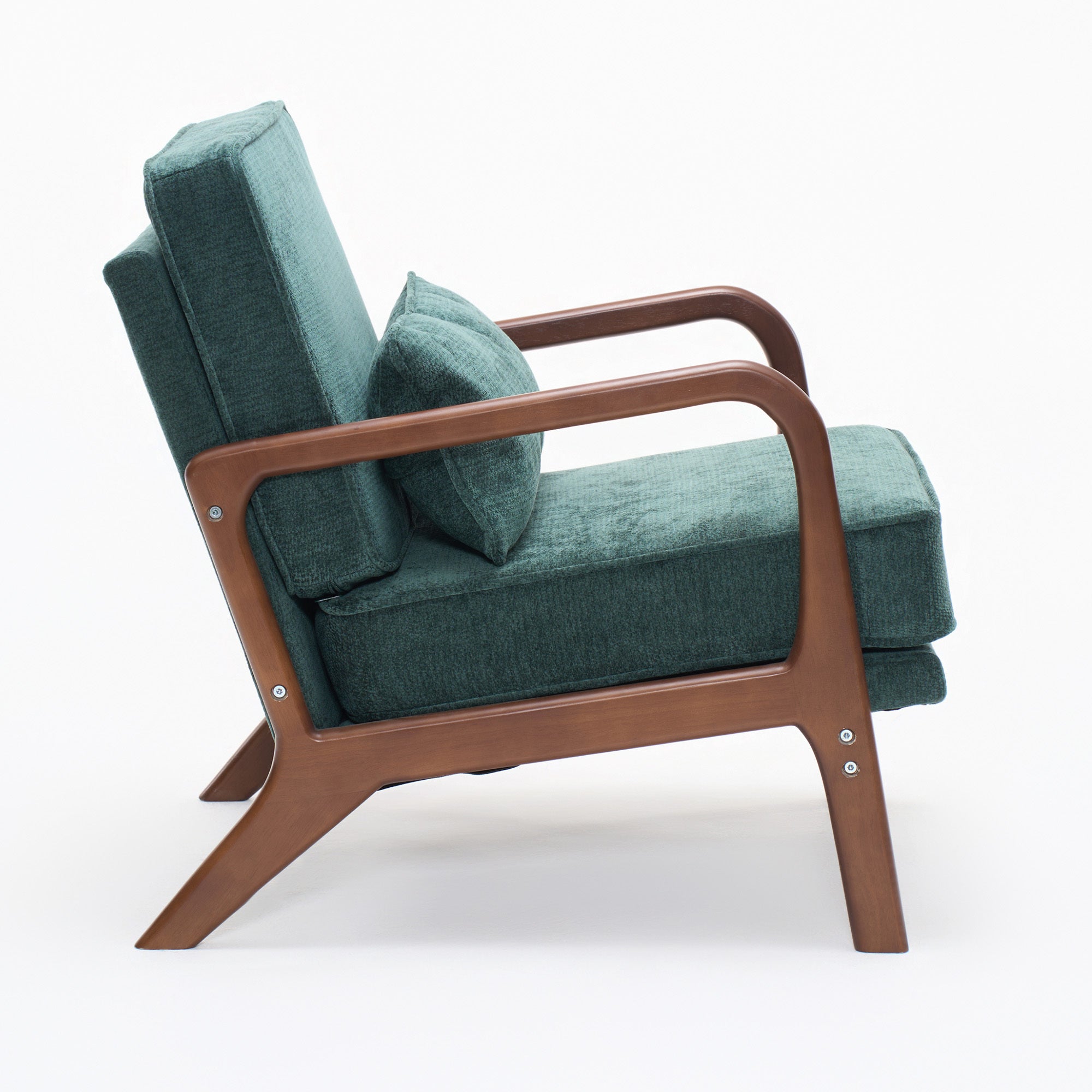 Accent Chair Mid-Century Lounge Dark Green Lumbar Cushion Wood Arms 26x29x30 In