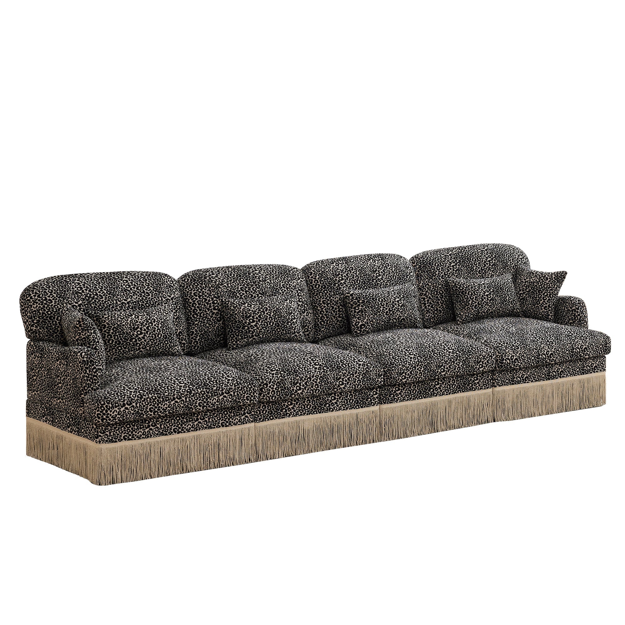 Sectional Sofa Modular Chenille Leopard Print Khaki 4 Seat Deep Seat