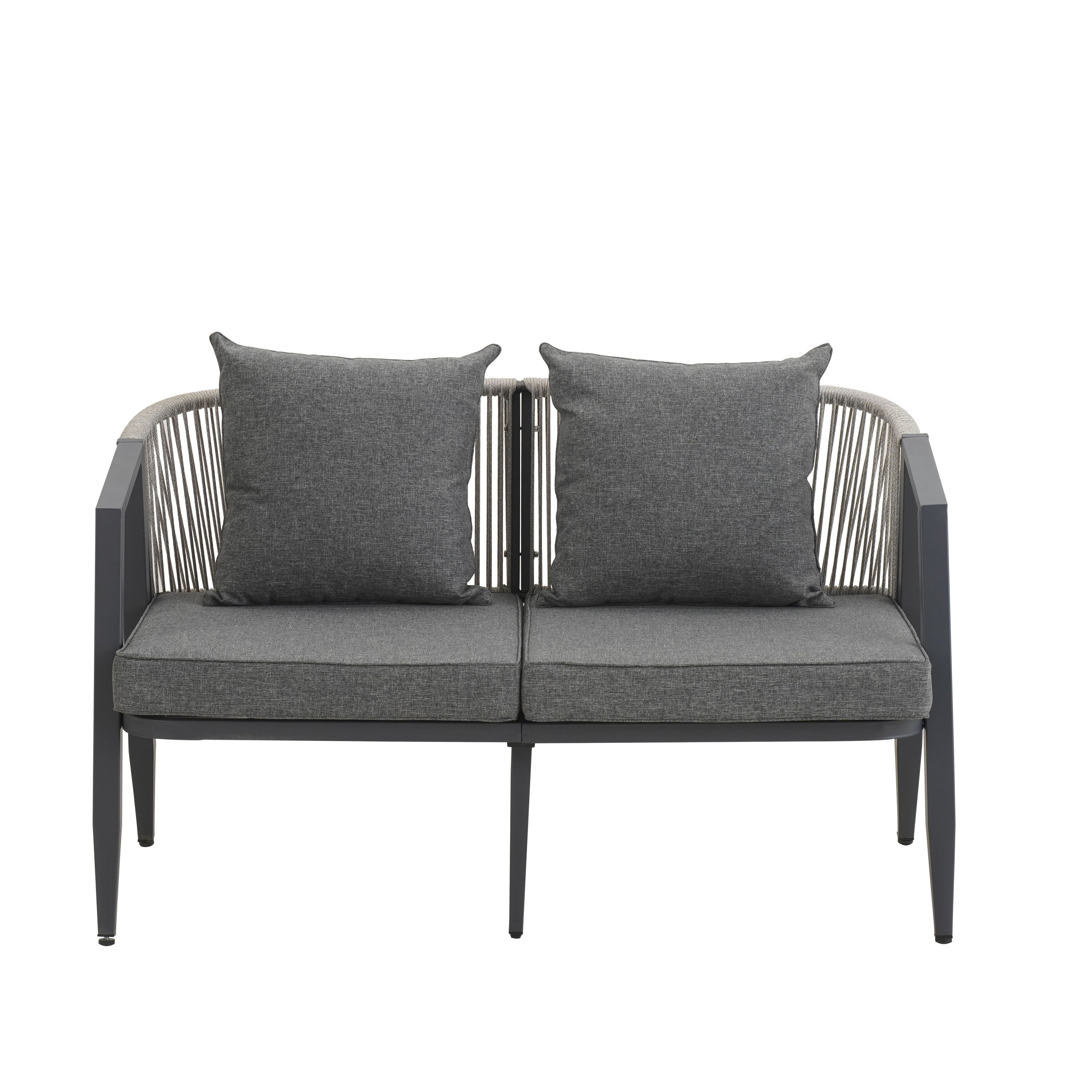 Outdoor Seating Set 4 Piece Bench Chairs Table Iron Gray