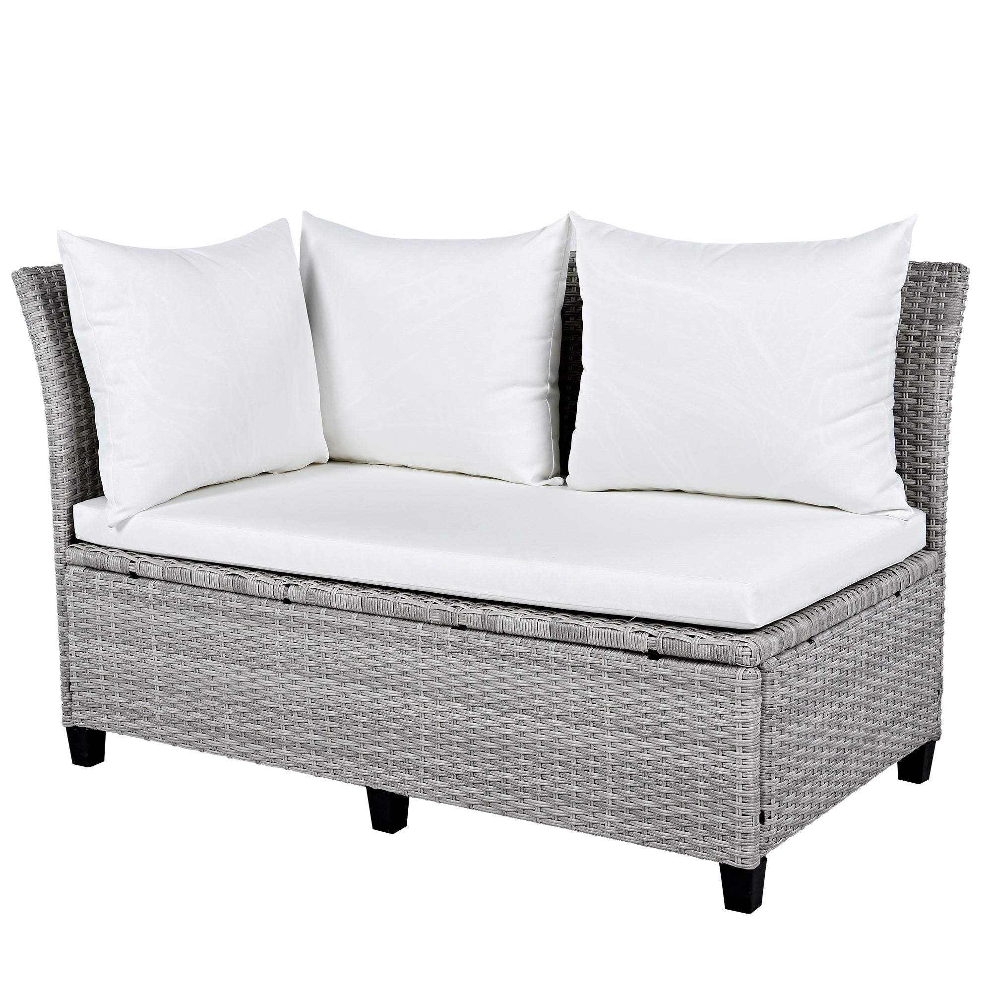 Outdoor Sectional Set PE Rattan Steel White 5 Piece Seats 7 Extendable
