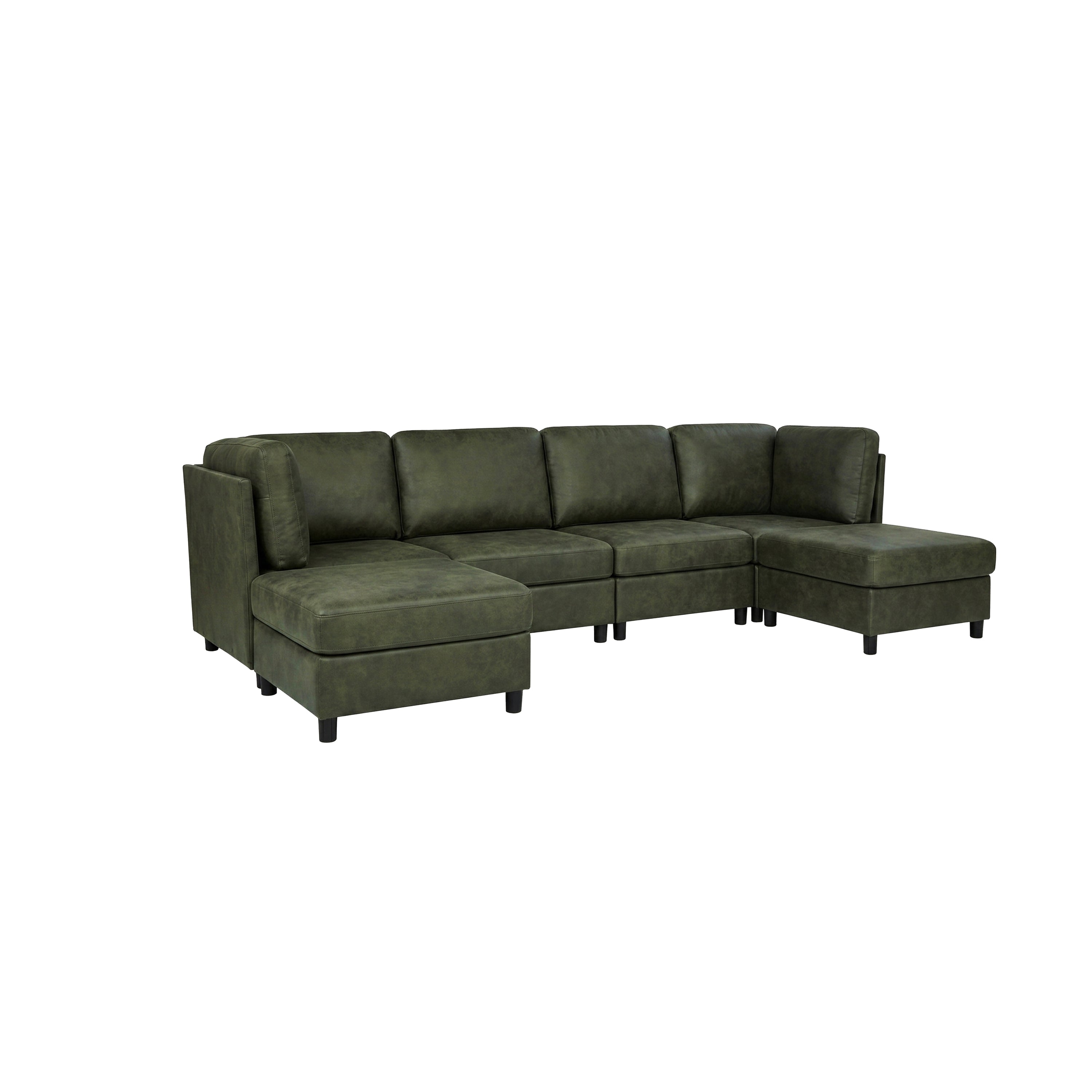 Sectional Sofa Modular Faux Leather Olive 6 Seat 124 In