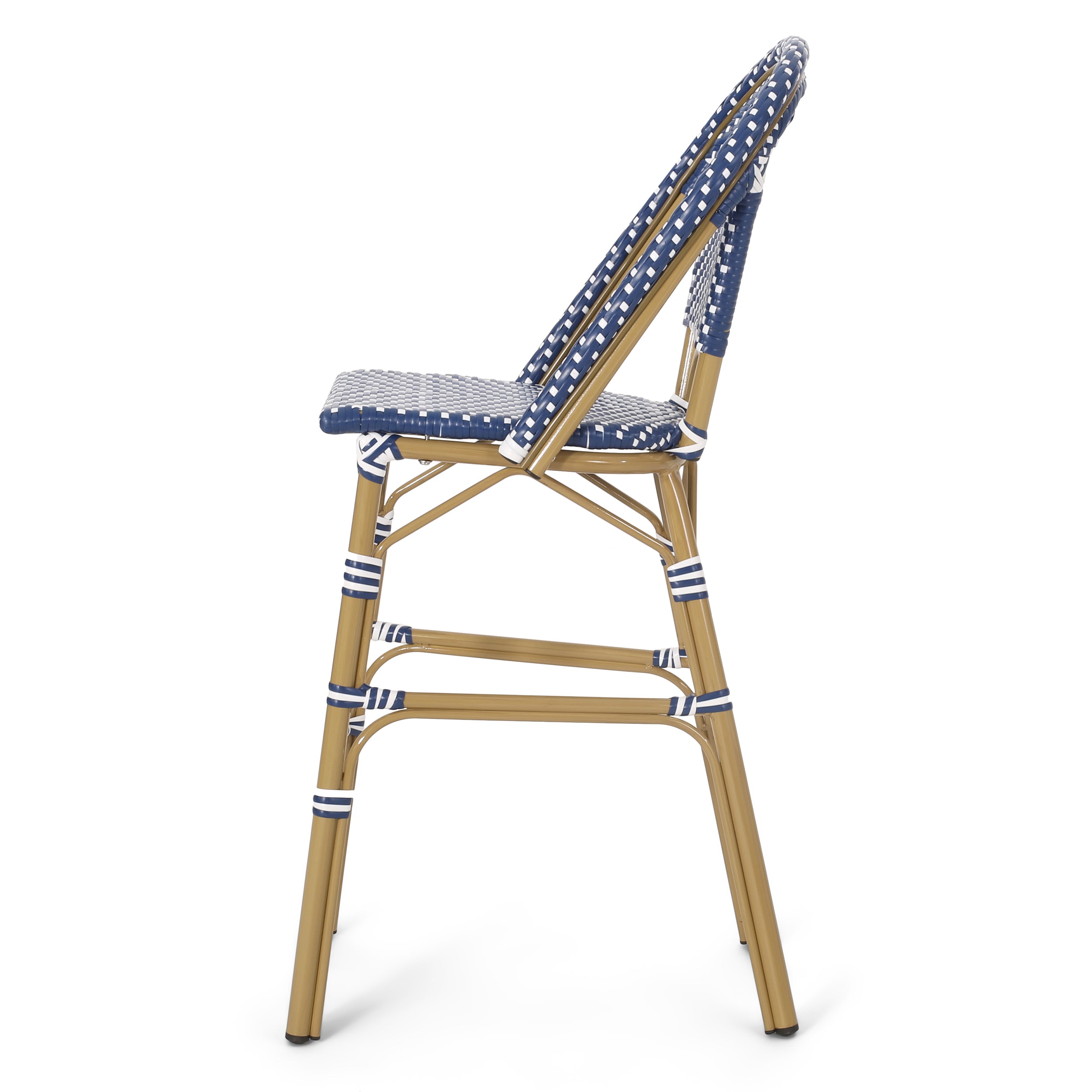 Outdoor PE Rattan French Barstool Set, Dark Teal and White, Aluminum Frame,