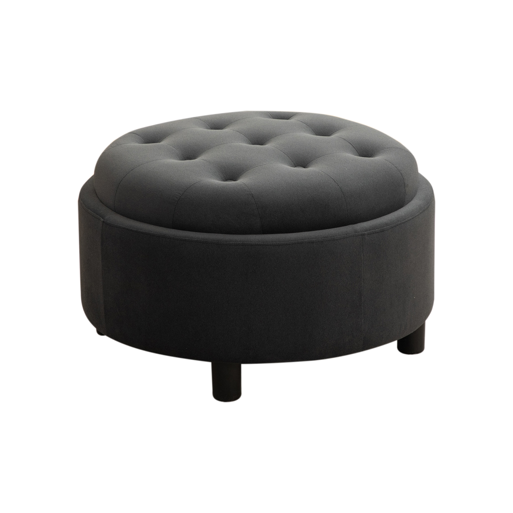 29.33' Round Upholstered Ottoman with Reversible Lid, Fleece Fabric, Gray