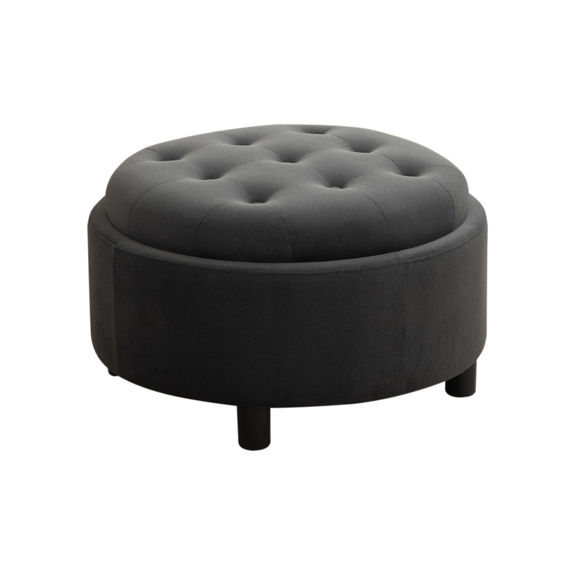 29.33' Round Upholstered Ottoman with Reversible Lid, Fleece Fabric, Gray