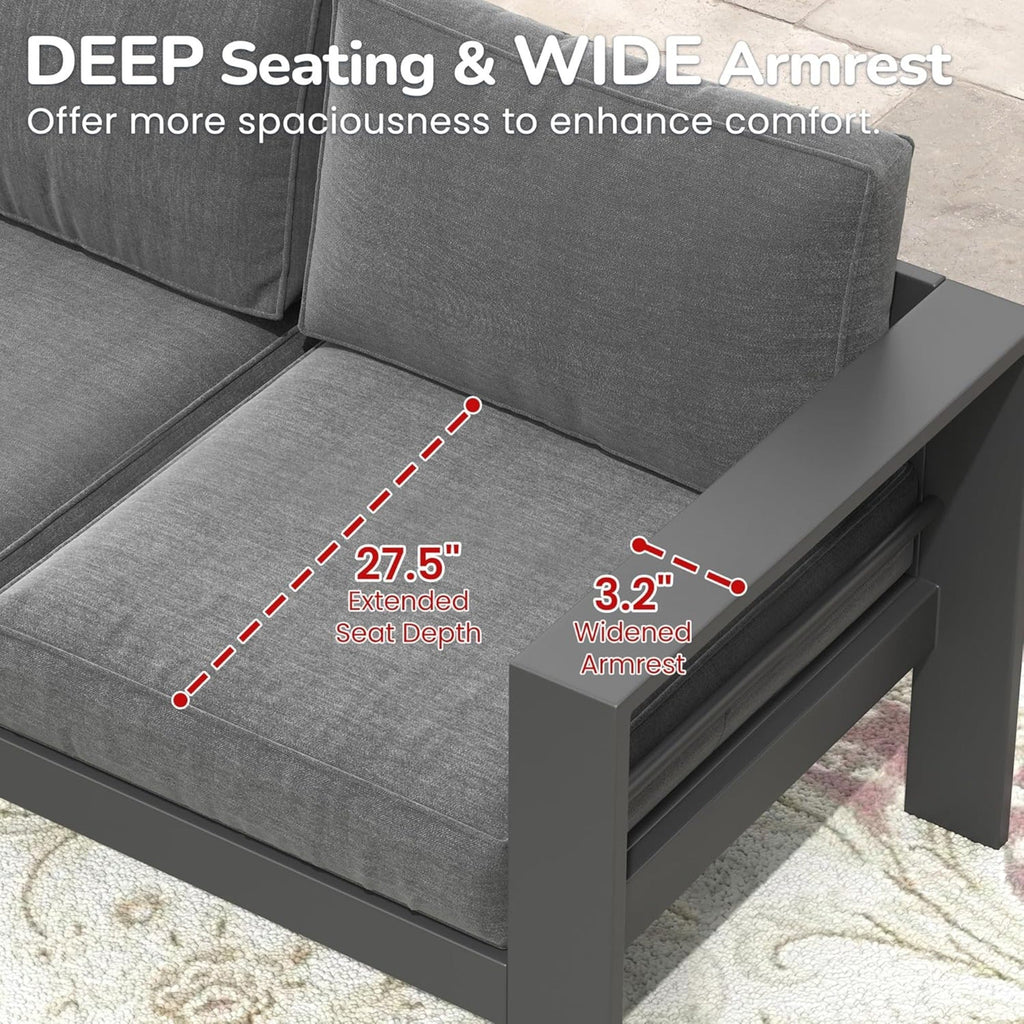 3-Seat Outdoor Aluminum Sofa 74" Dark Gray