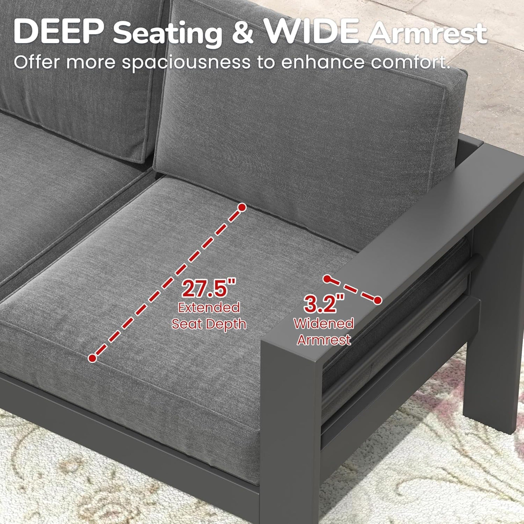 3-Seat Outdoor Aluminum Sofa 74" Dark Gray