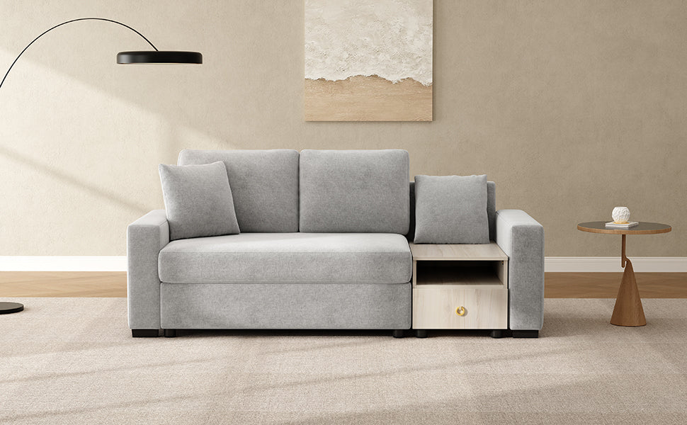 Sofa Modular Chenille Gray 2 Seat Center Console Storage Armrests 79 In