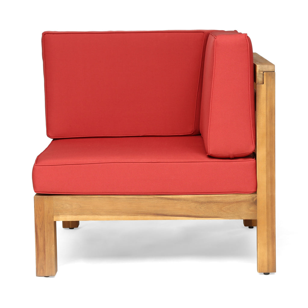 2-Piece Love Seat Set with Water-Resistant Cushions, Red, Acacia Wood Frame,