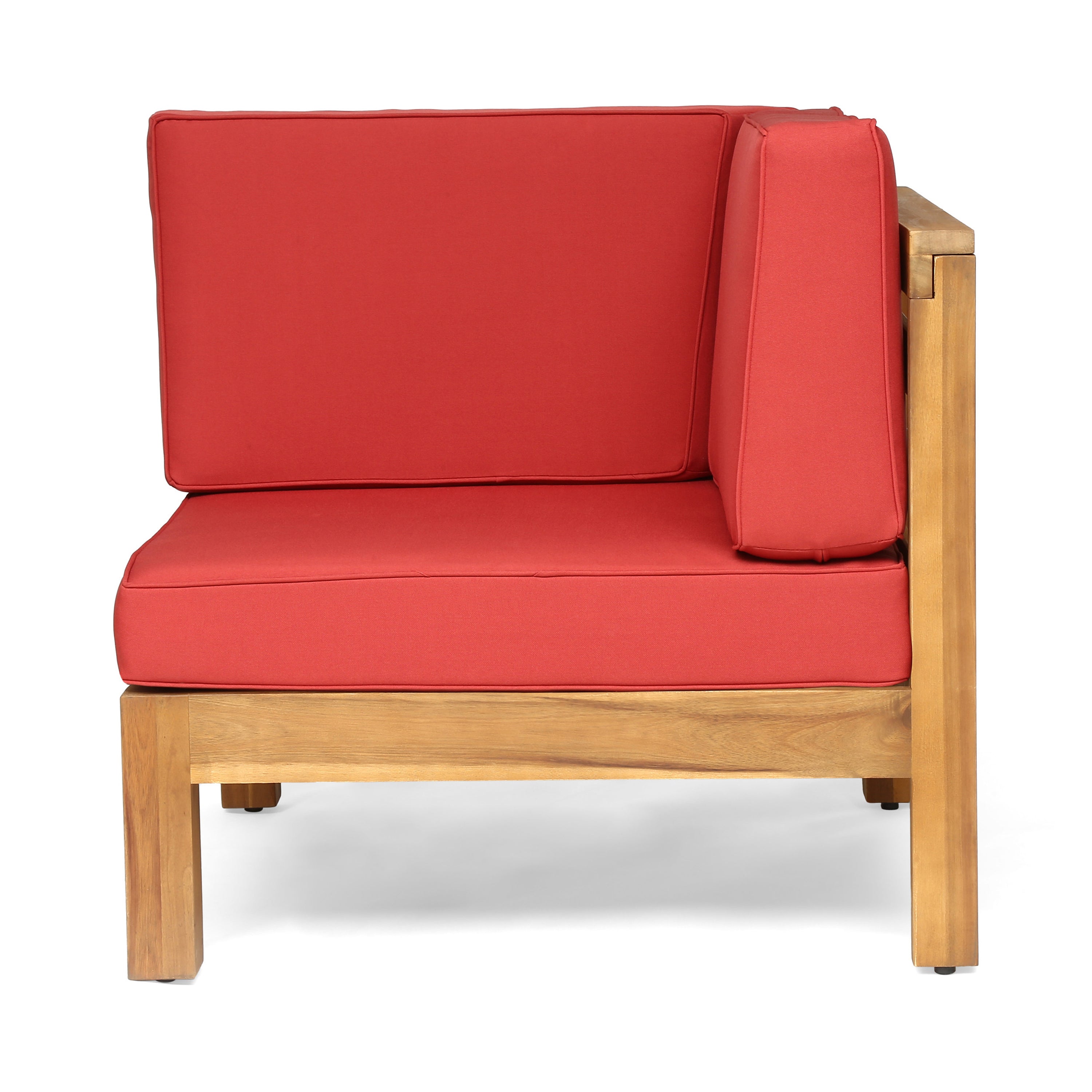 2-Piece Love Seat Set with Water-Resistant Cushions, Red, Acacia Wood Frame,