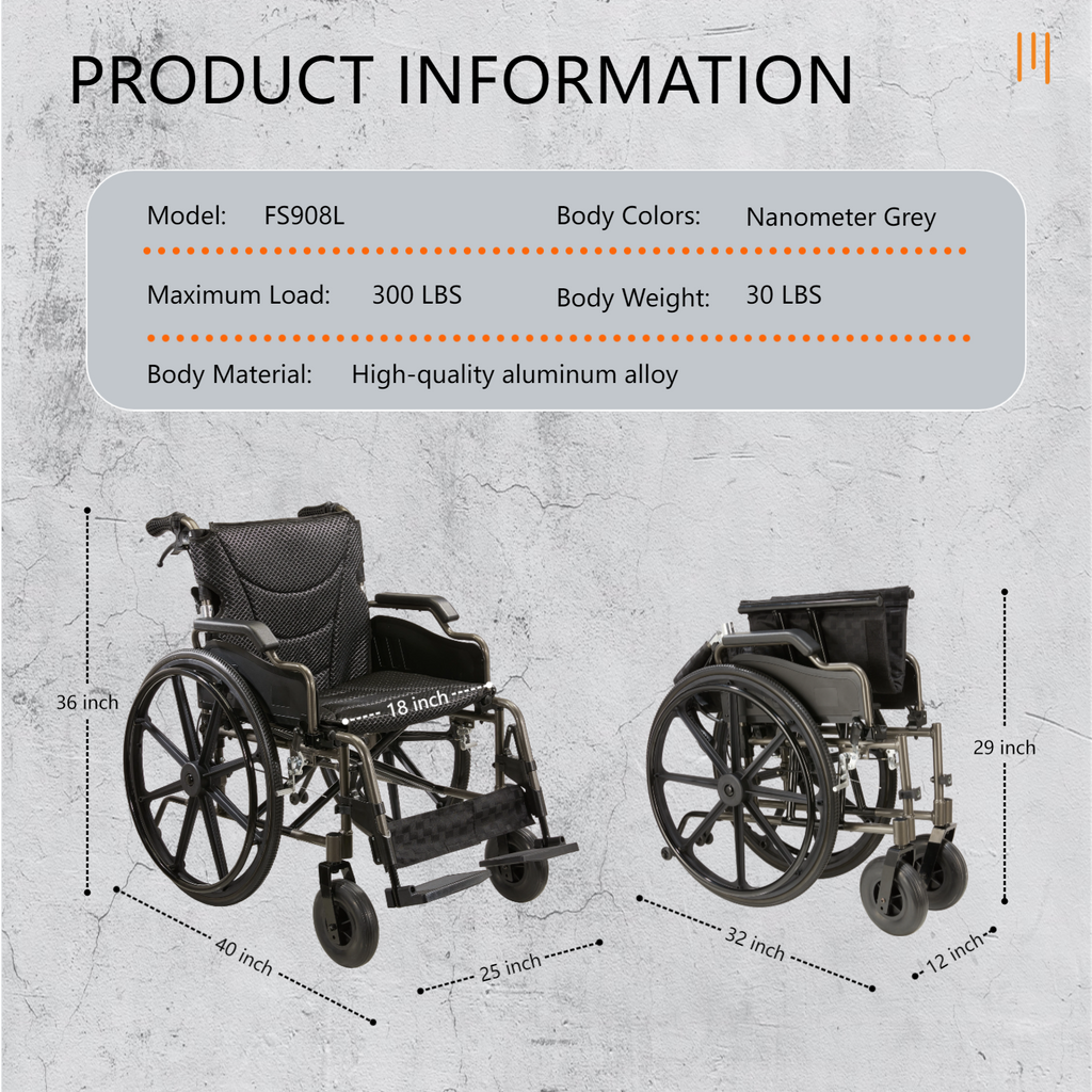 Wheelchair Manual Transport Folding Aluminum 18 In Seat 275 LB Dark Gray
