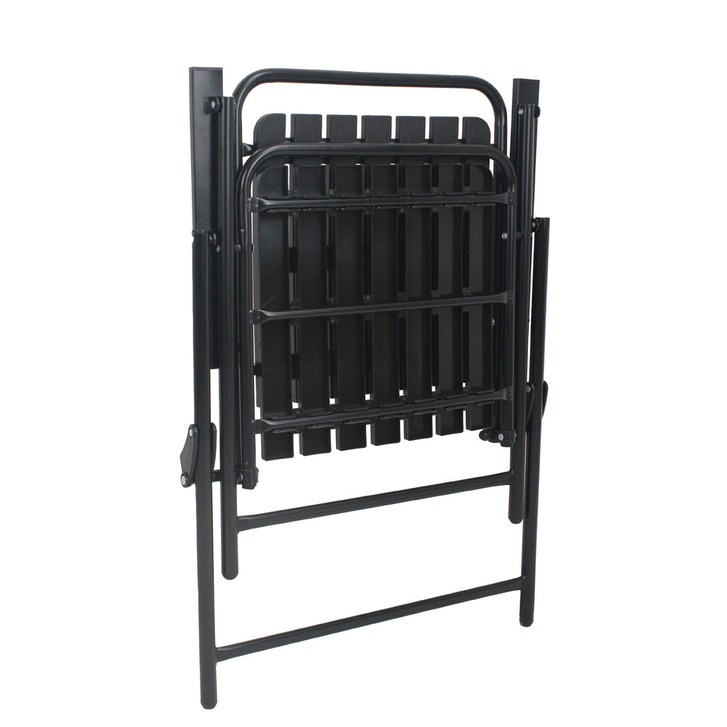 Outdoor Patio Set Metal WPC Black 3 Piece Folding Chairs Glass Table 350 LB