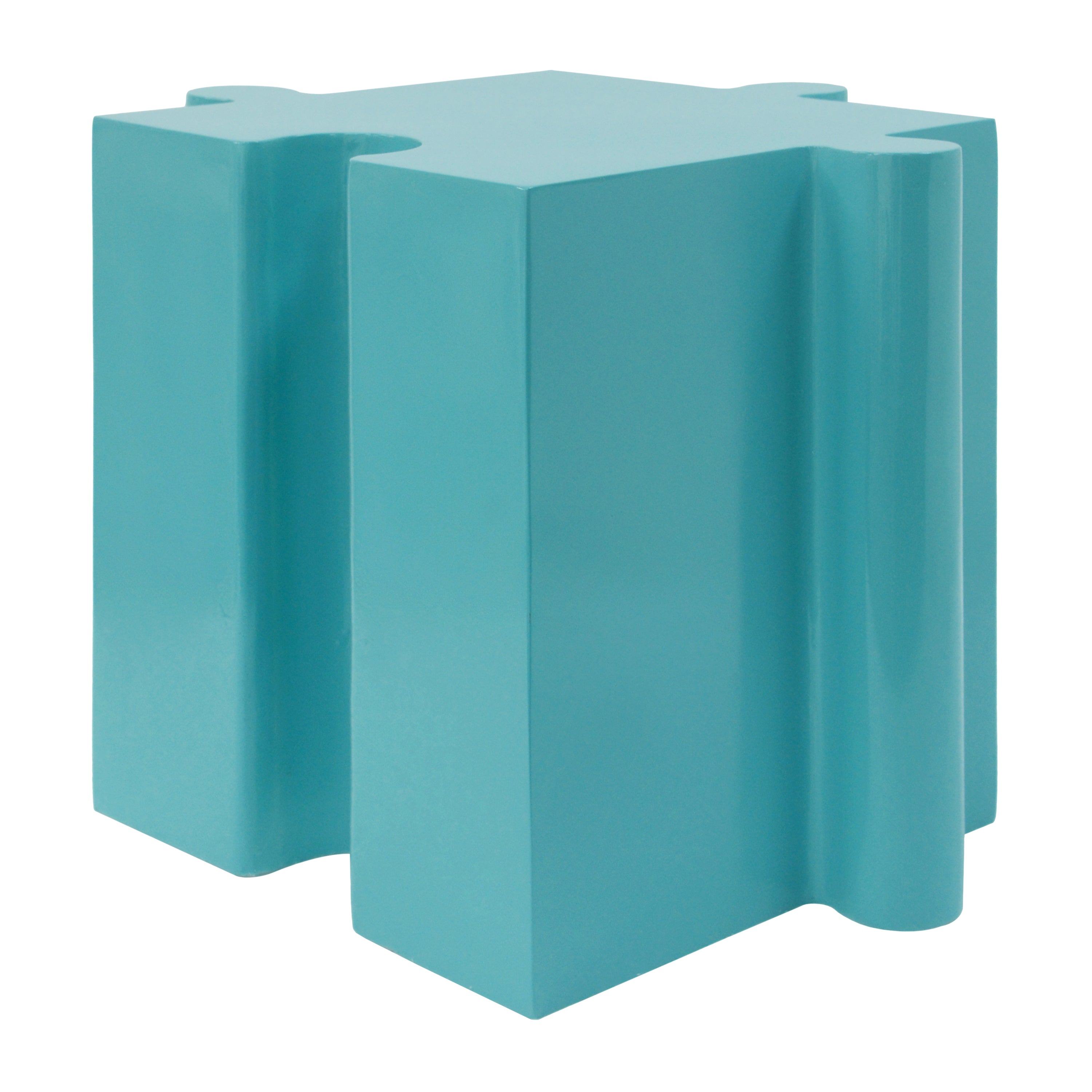 Puzzle Art Side Table Modular Convex Edge MGO Table Indoor and Outdoor Light Blue