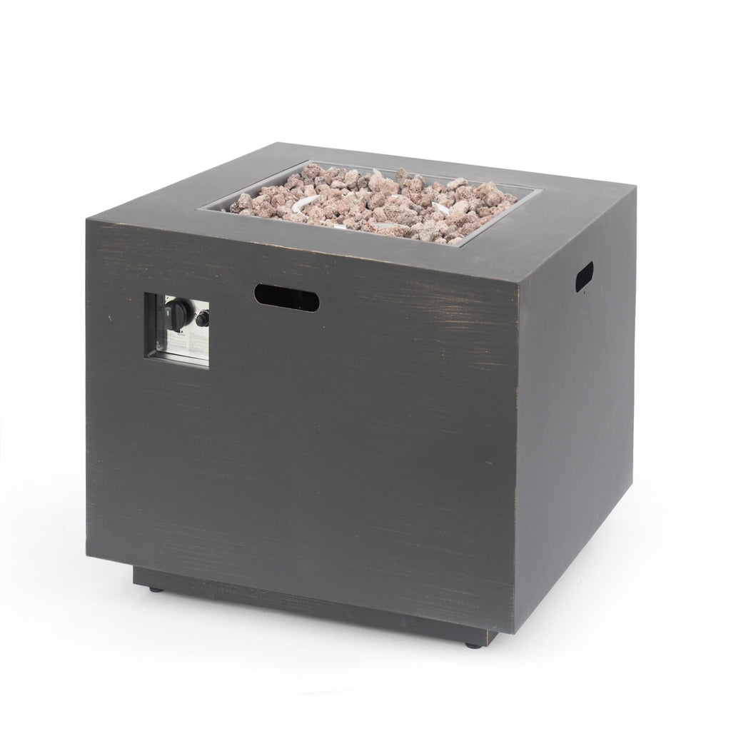 33' Outdoor Iron Square Propane Fire Pit, Tank Inside, Brushed Brown 50,000 BTU