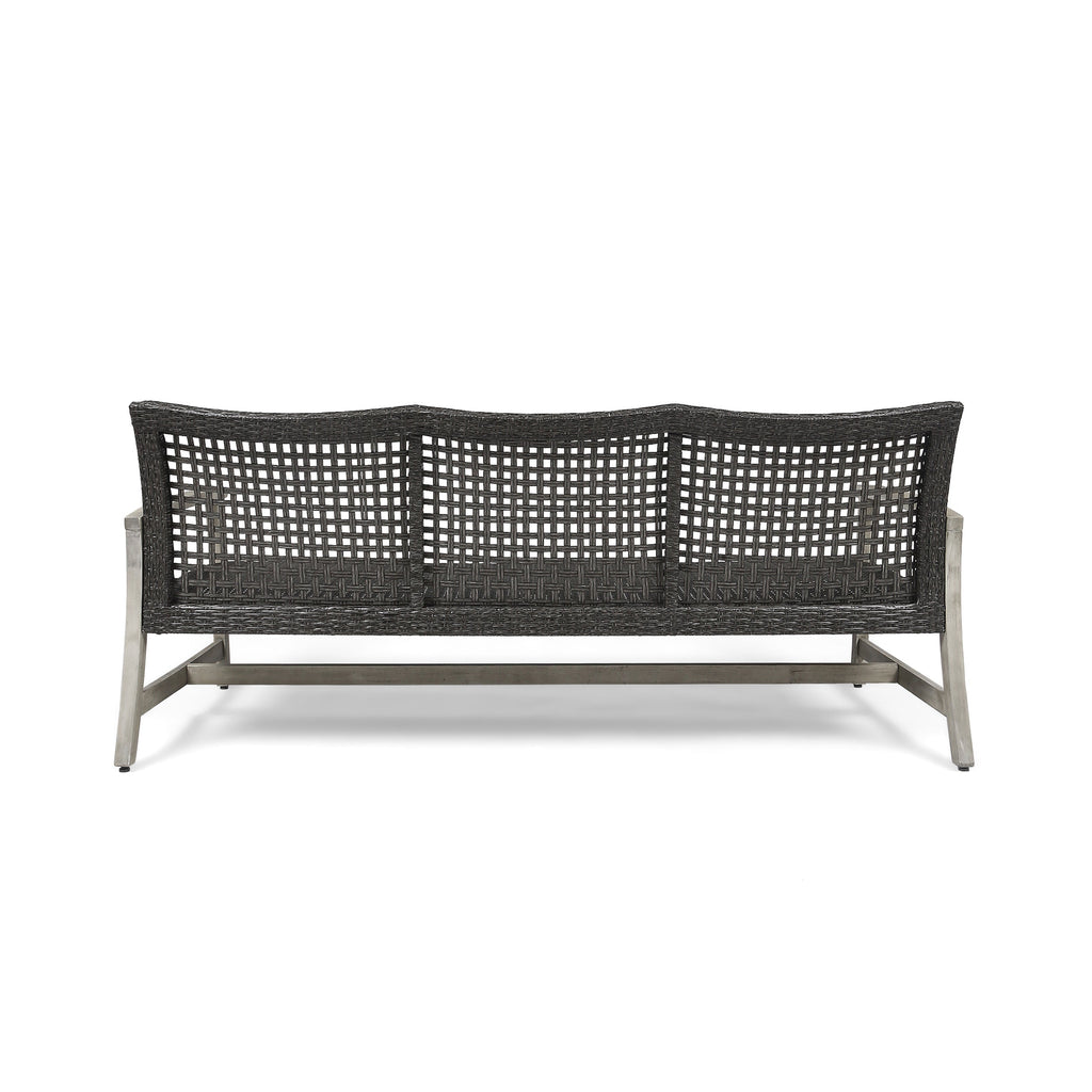 Outdoor Sofa Acacia Wood Wicker 3 Seater Gray 75.5in