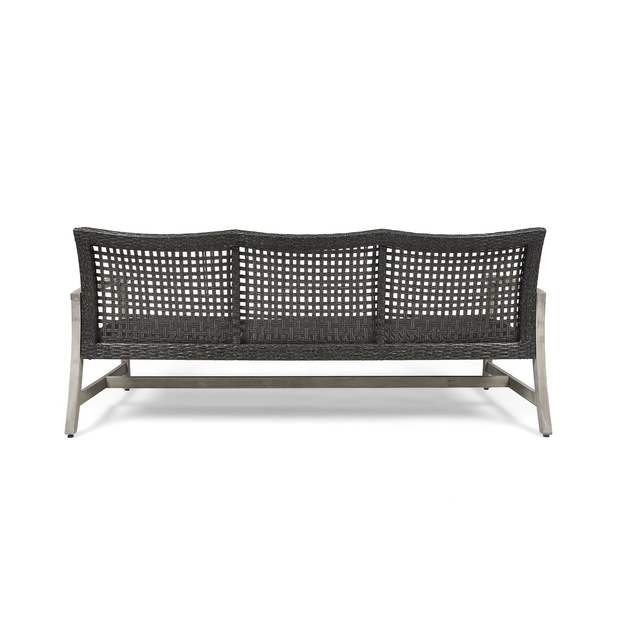 Outdoor Sofa Acacia Wood Wicker 3 Seater Gray 75.5in