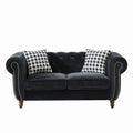 Loveseat Mid-Century Chesterfield Velvet Black 2 Seat Rolled Arms 67 In 450 LB