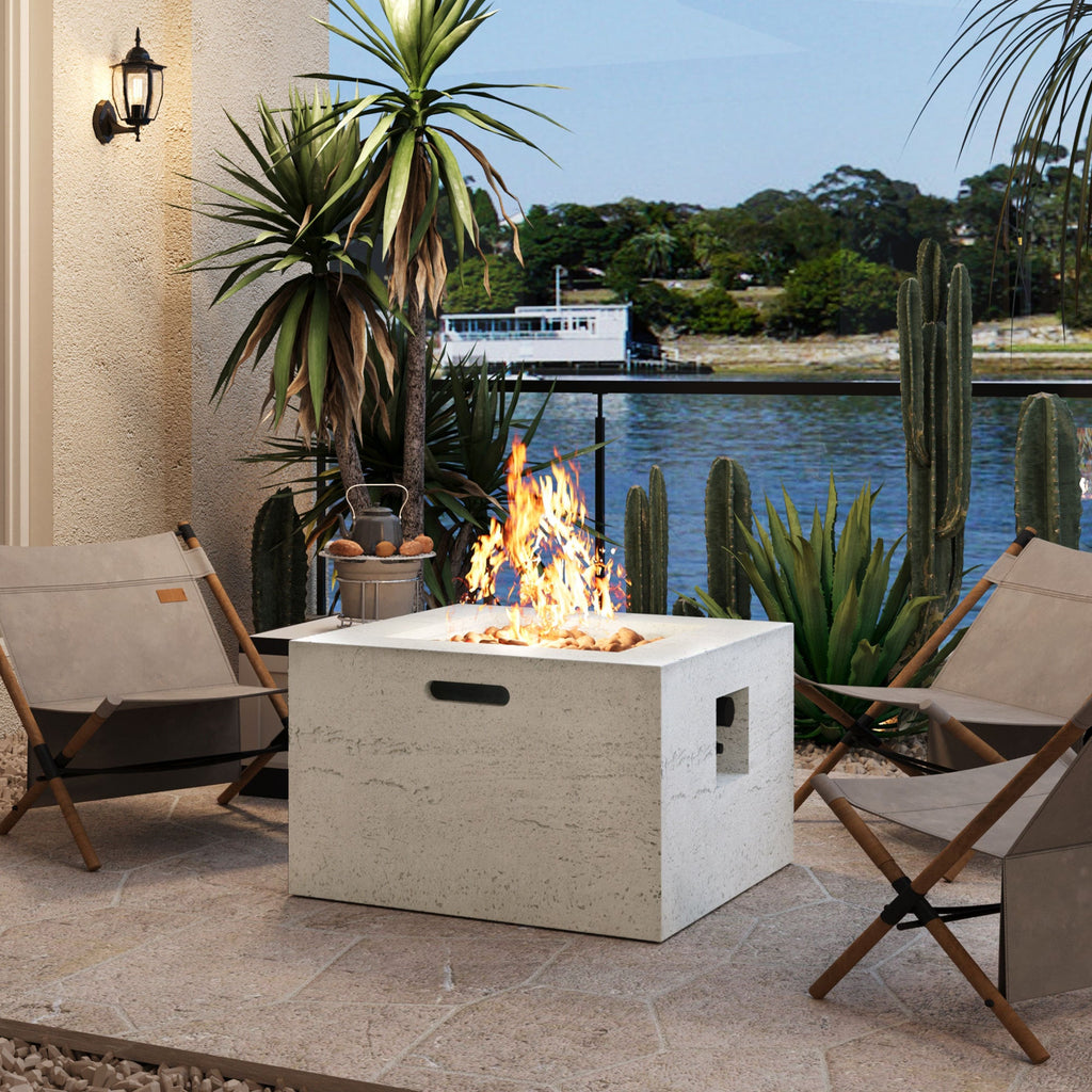 Propane Fire Pit Square MGO 40000 BTU 24" with Side Table Cover