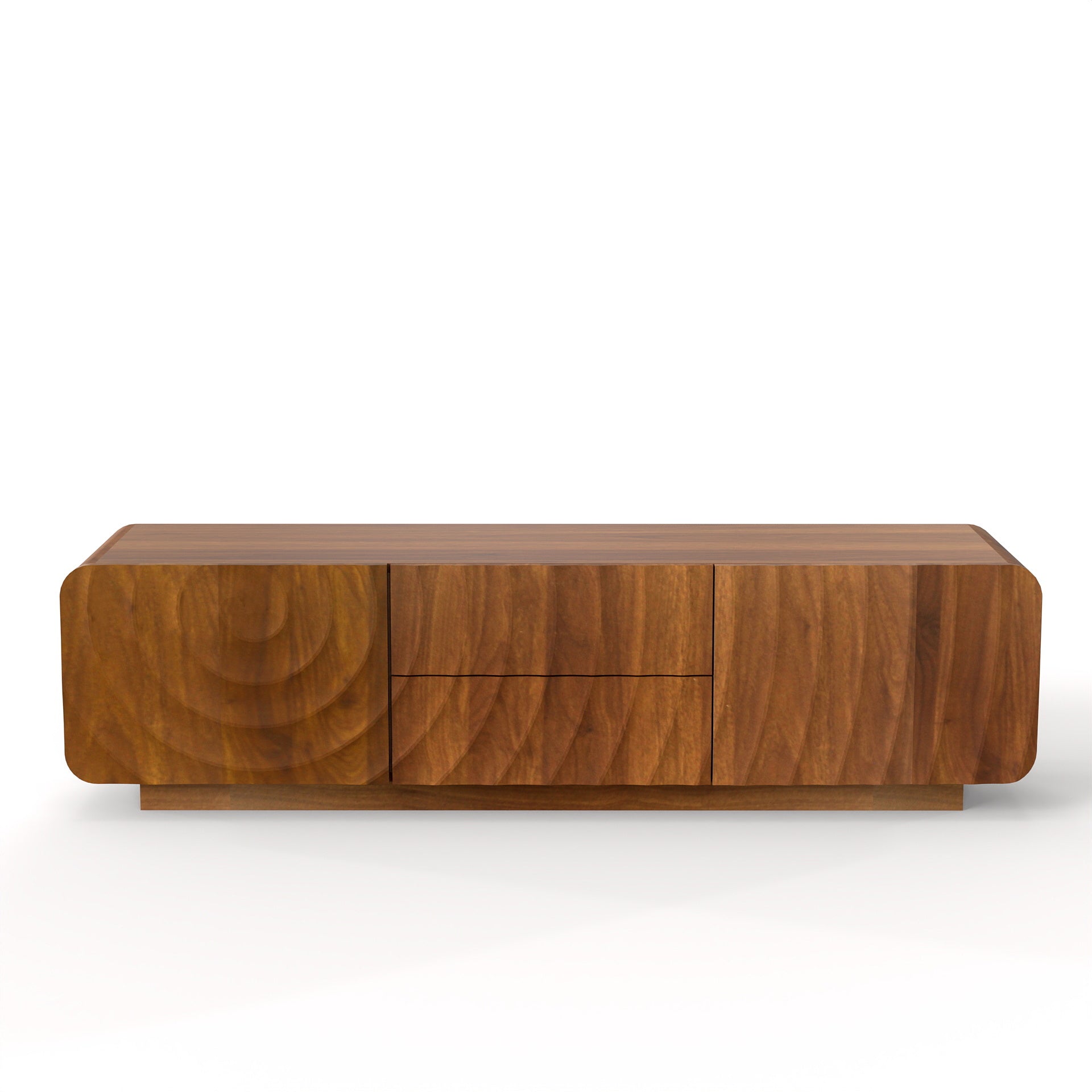 TV Stand Floating Base Spiral Wave Walnut for 60" TVs