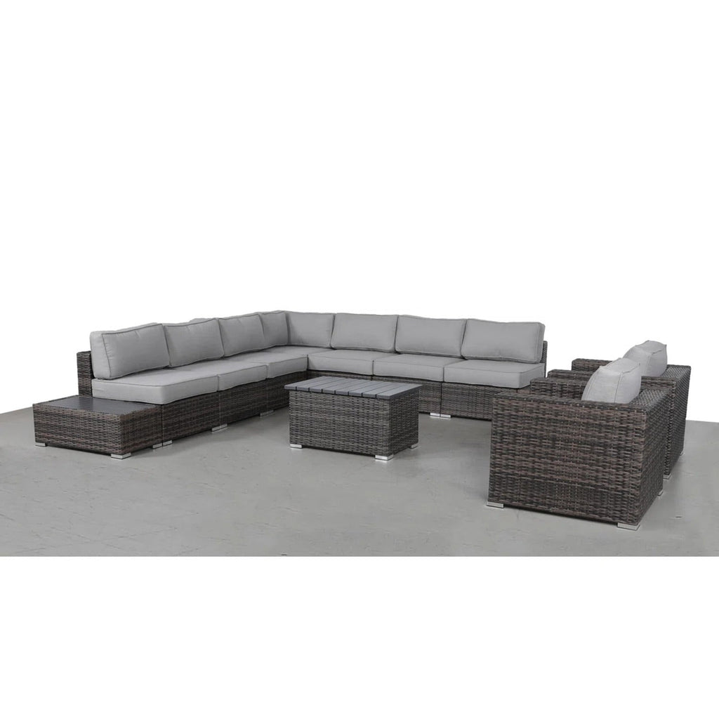 Outdoor Wicker Sofa Set 12pc Brown Aluminum Seats 8