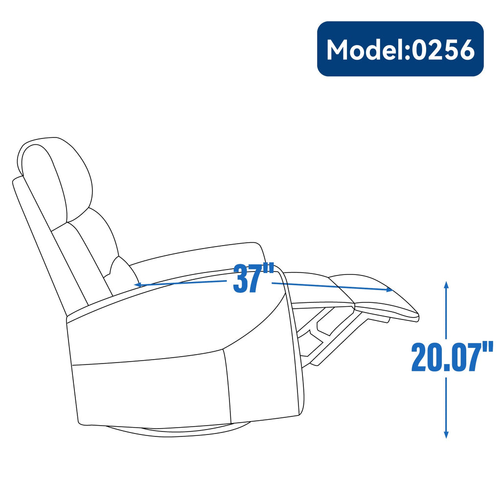 Manual Recliner Chair with Rocker and Swivel in Fabric for Living Room, Grey