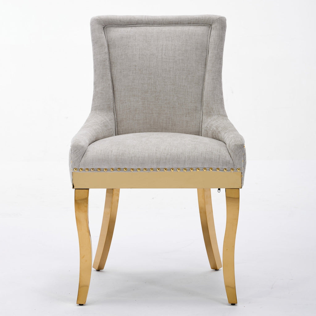 Chenille Dining Chairs, Modern Style with Curved Gold - Plated Legs & Rivet