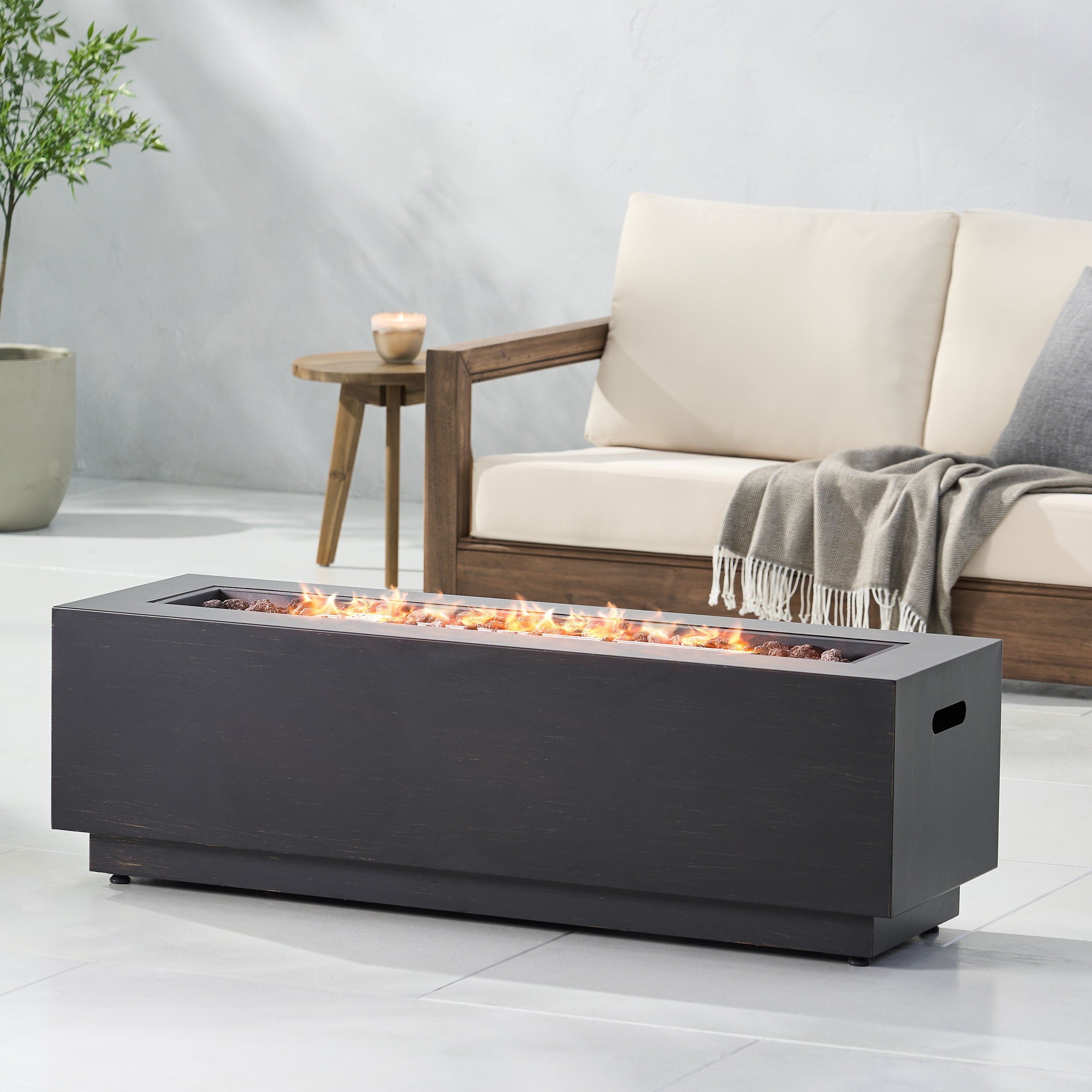 RECTANGULAR IRON FIRE PIT 50,000 BTU WITH TANK HOLDER