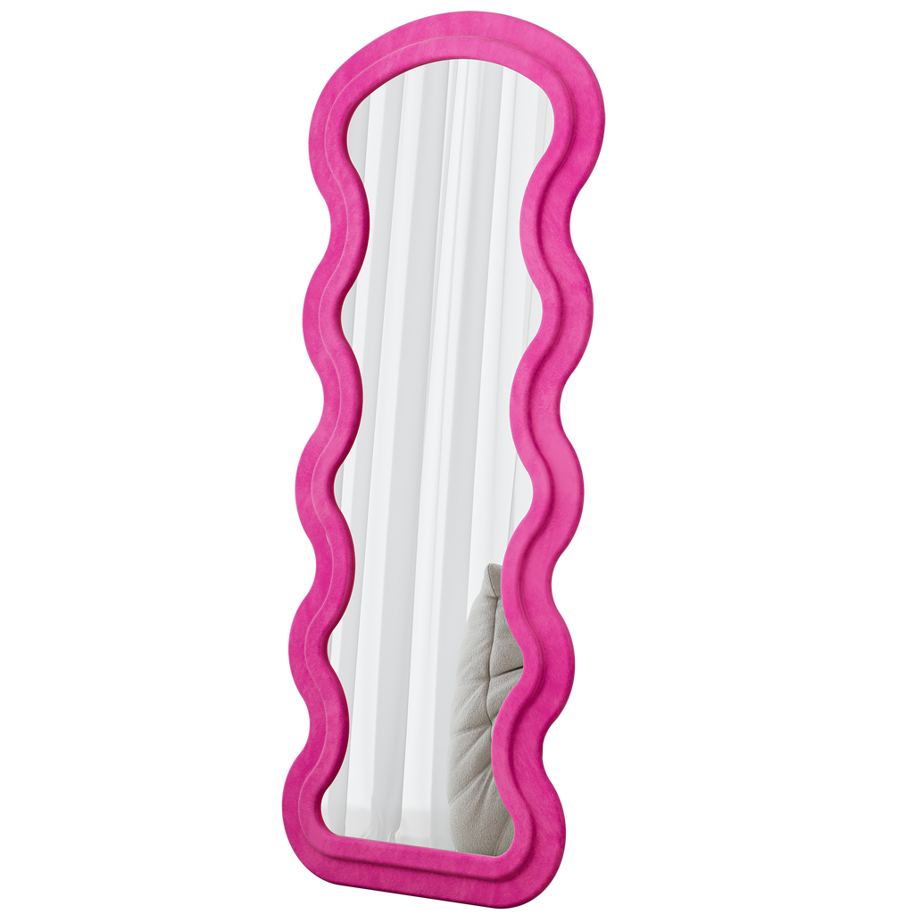 Floor Mirror Full Length Wave Flannel Frame Rose 63x24 In Lean or Hang