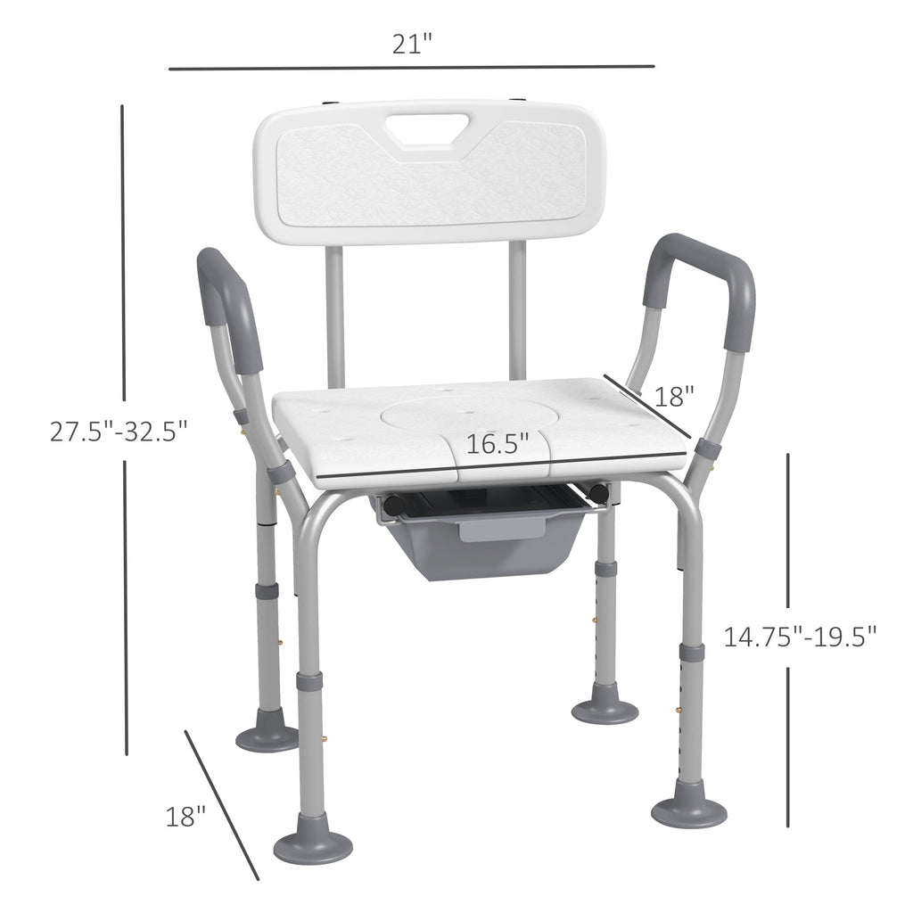 Shower Chair 3-in-1 Aluminum Commode Raised Toilet Seat Adjustable 299 LB