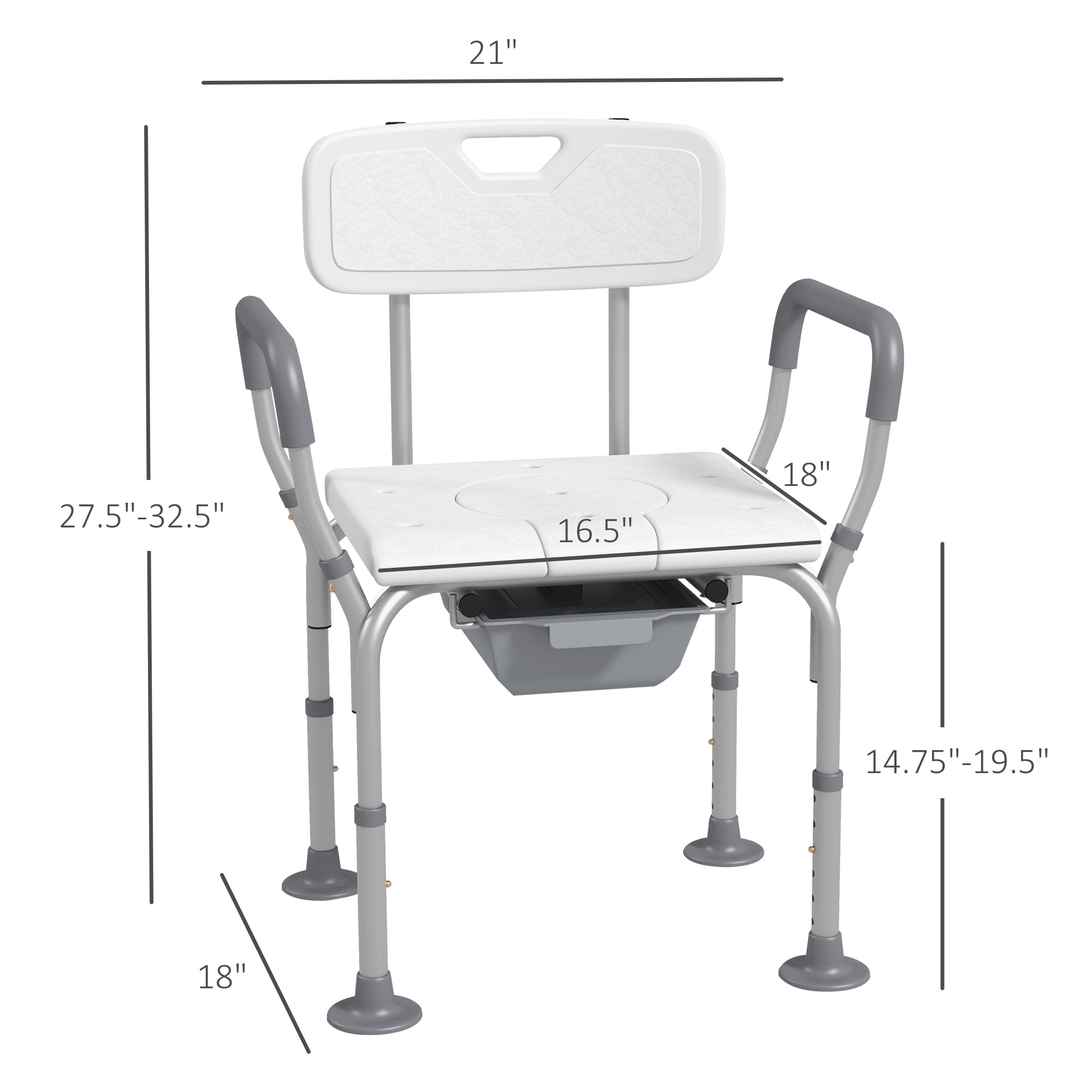 Shower Chair 3-in-1 Aluminum Commode Raised Toilet Seat Adjustable 299 LB