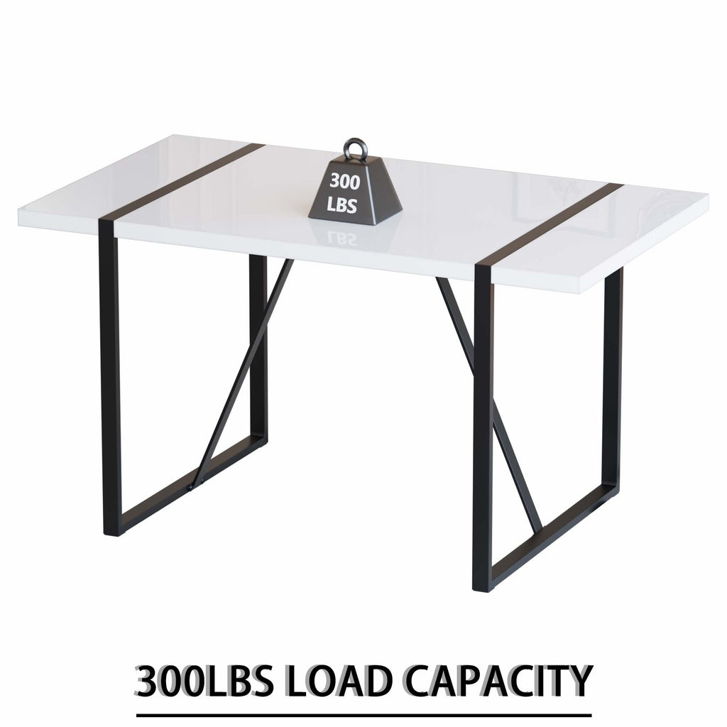 55 '4-person modern MDF dining table set, kitchen black metal leg dining table