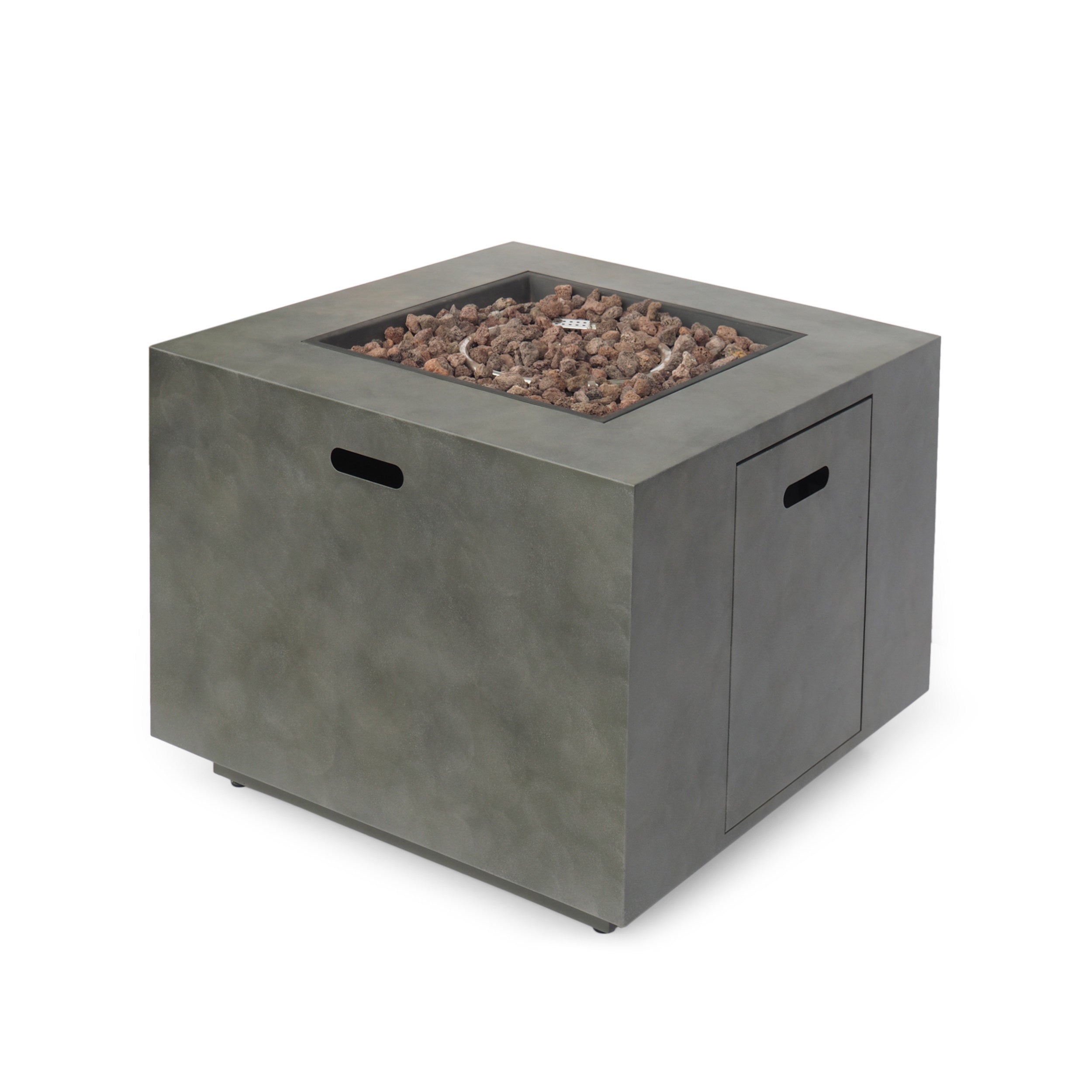 Modern Iron Square Fire Pit 50000 BTU, Stone Gray, 31x31x24