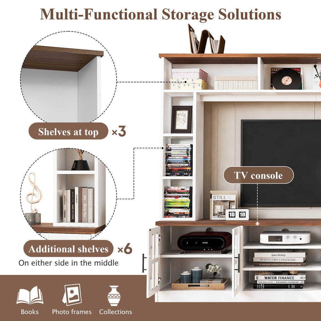 White MDF Glass TV Stand Entertainment Center Wall Unit 80